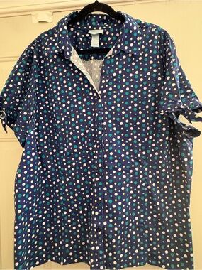Liz & Me Navy Polka Dot Button-Down Shirt